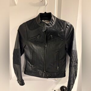 Slim, vegan, mock neck moto jacket